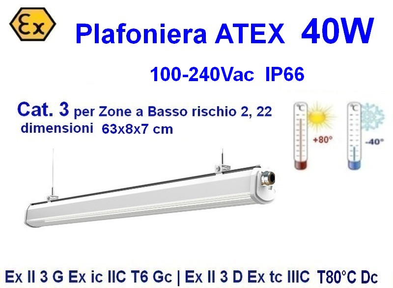 Plafoniera Atex 110-230Vac 40W 60 cm , Cat. 3 IP66